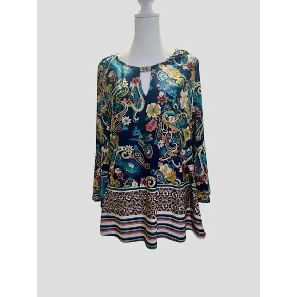 Valerie Stevens Size Large Paisley Floral‎ Boho Blouse Top Blue Pink - Picture 1 of 6